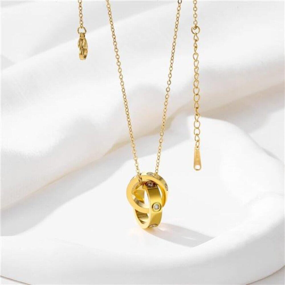 Women's Stainless Steel Necklace -18K Gold Women's Necklace, Gold Interlocking